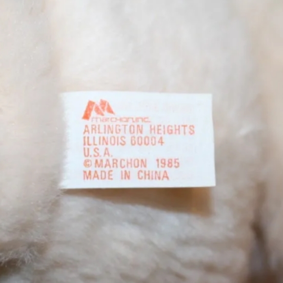 Vintage 1985 Marchon Cream Plush Poodle Puppy 9" Soft Toy Blue Eyes Floppy Ears - Picture 12 of 12